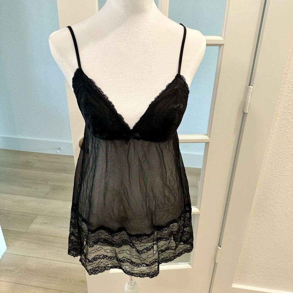 Gilligan & Omalley Intimates Black Lace Sheer Sz M Babydoll Nightie